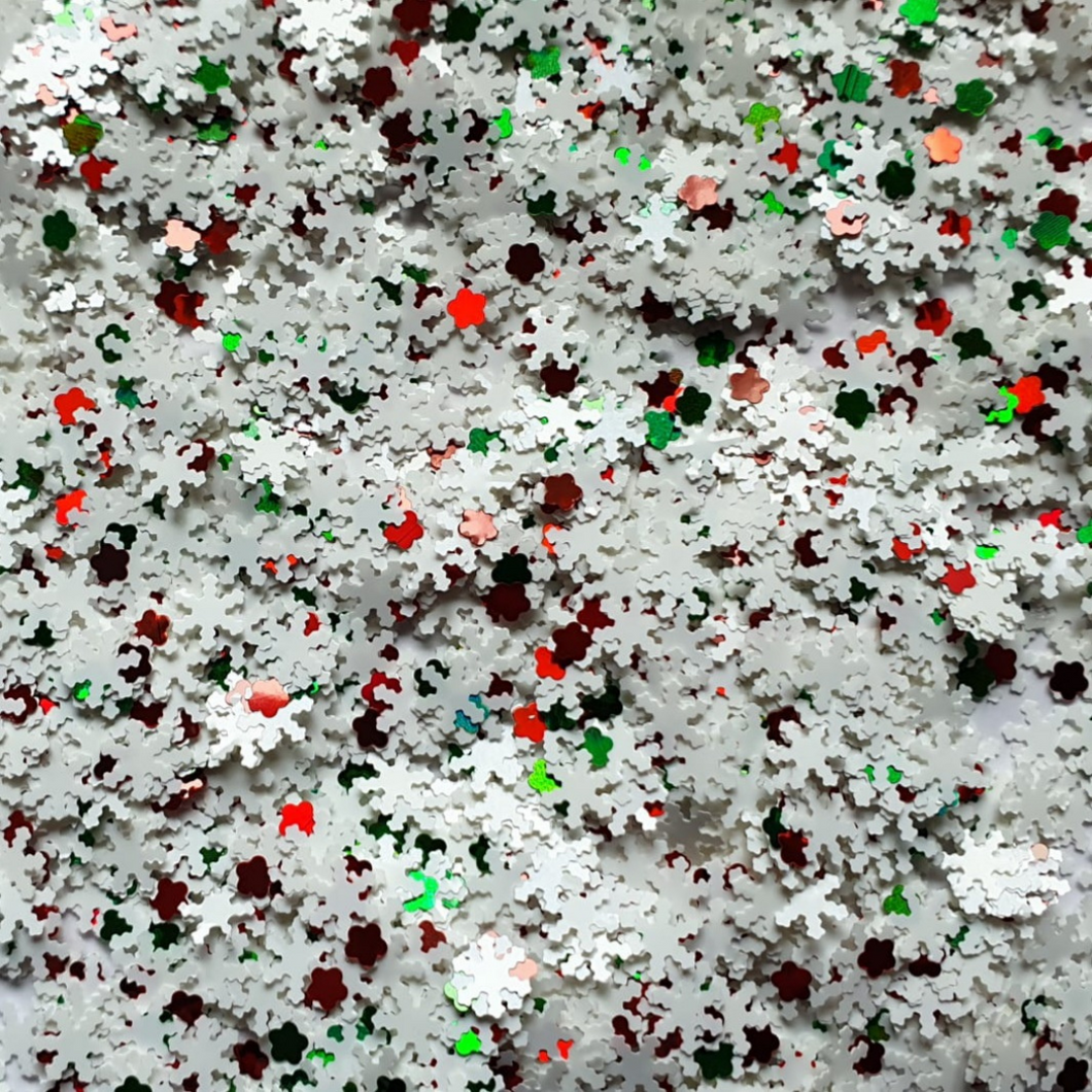 Red, White and Green Snowflake, Bauble Glitter Mix